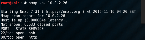 nmap finds ports 22 and 80 open